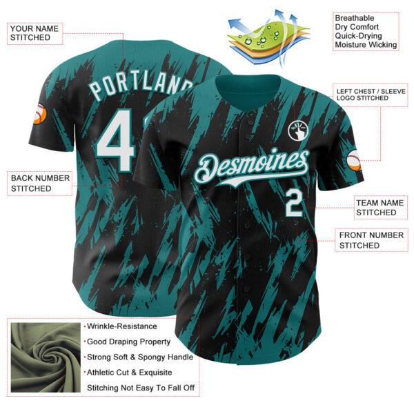 Custom Black White-Teal Splatter Torn Sharp Brush Stroke Authentic Baseball Jersey