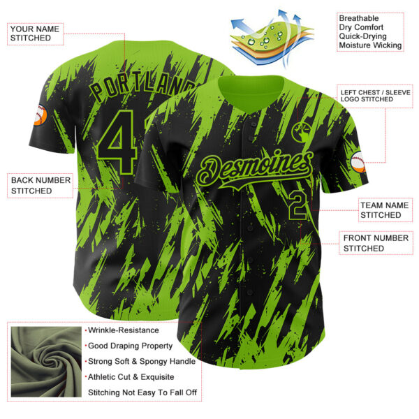 Custom Black Neon Green Splatter Torn Sharp Brush Stroke Authentic Baseball Jersey
