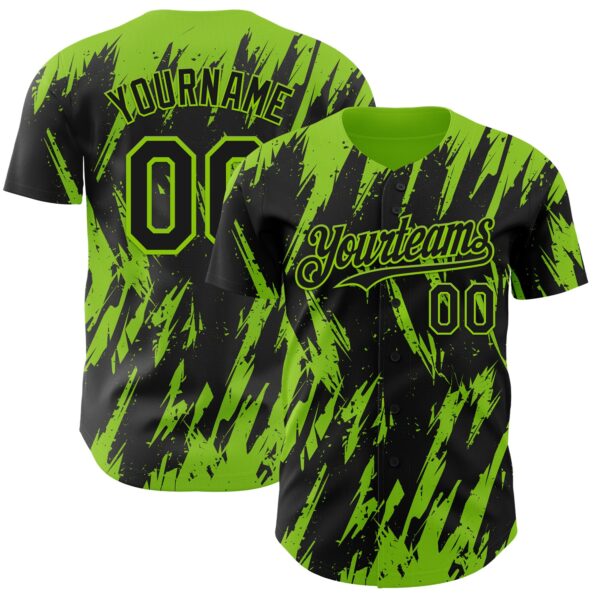 Custom Black Neon Green Splatter Torn Sharp Brush Stroke Authentic Baseball Jersey