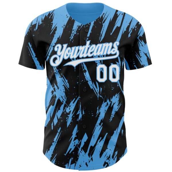Custom Black White-Sky Blue Splatter Torn Sharp Brush Stroke Authentic Baseball Jersey