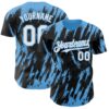 Custom Black White-Sky Blue Splatter Torn Sharp Brush Stroke Authentic Baseball Jersey