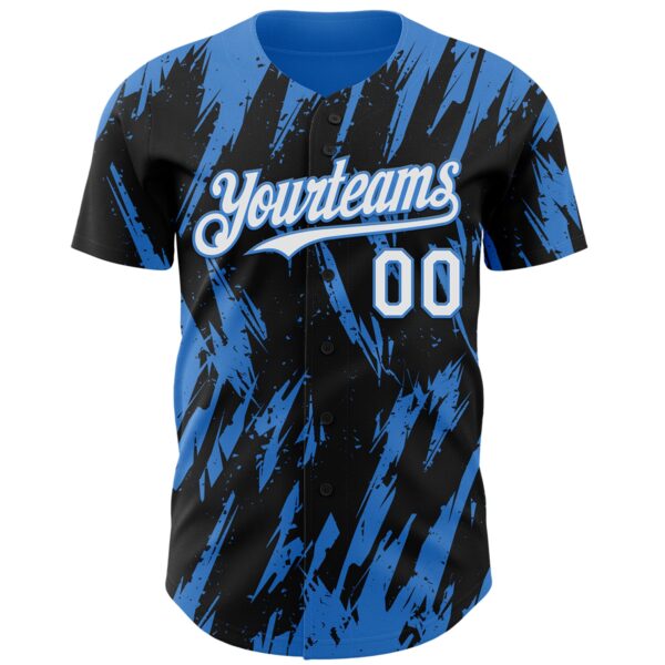 Custom Black White-Powder Blue Splatter Torn Sharp Brush Stroke Authentic Baseball Jersey