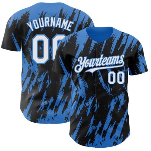 Custom Black White-Powder Blue Splatter Torn Sharp Brush Stroke Authentic Baseball Jersey