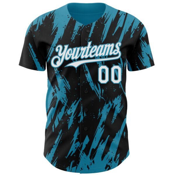 Custom Black White-Panther Blue Splatter Torn Sharp Brush Stroke Authentic Baseball Jersey