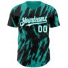 Custom Black White-Aqua Splatter Torn Sharp Brush Stroke Authentic Baseball Jersey