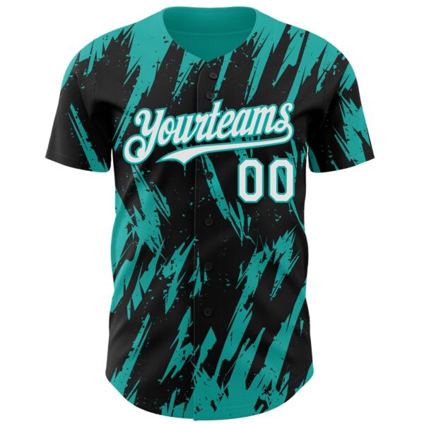 Custom Black White-Aqua Splatter Torn Sharp Brush Stroke Authentic Baseball Jersey