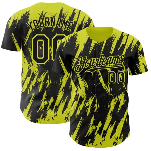 Custom Black Neon Yellow Splatter Torn Sharp Brush Stroke Authentic Baseball Jersey