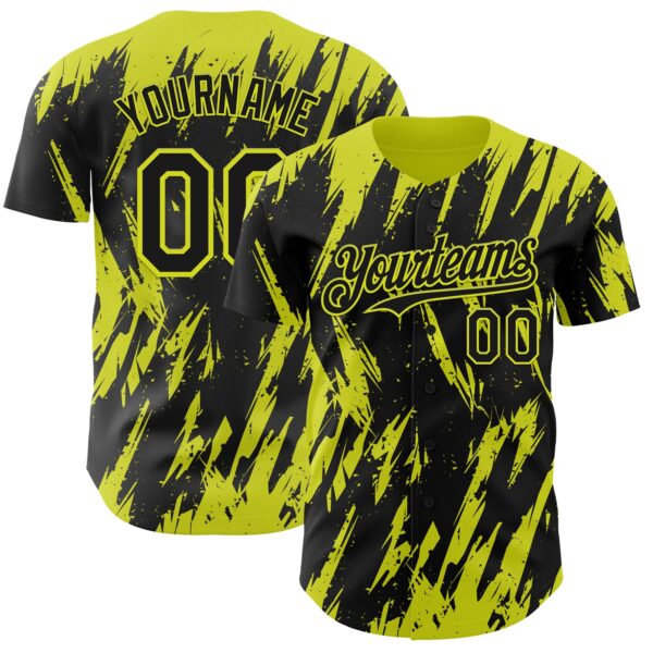 Custom Black Neon Yellow Splatter Torn Sharp Brush Stroke Authentic Baseball Jersey