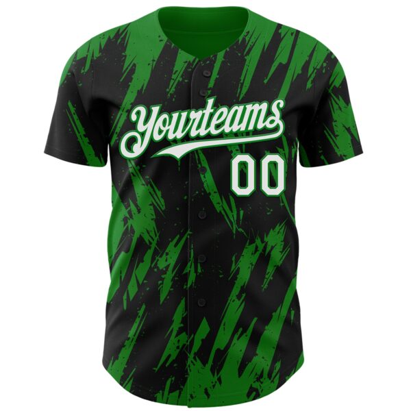 Custom Black White-Grass Green Splatter Torn Sharp Brush Stroke Authentic Baseball Jersey