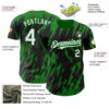 Custom Black White-Grass Green Splatter Torn Sharp Brush Stroke Authentic Baseball Jersey