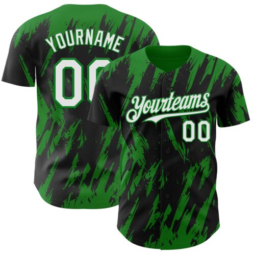 Custom Black White-Grass Green Splatter Torn Sharp Brush Stroke Authentic Baseball Jersey