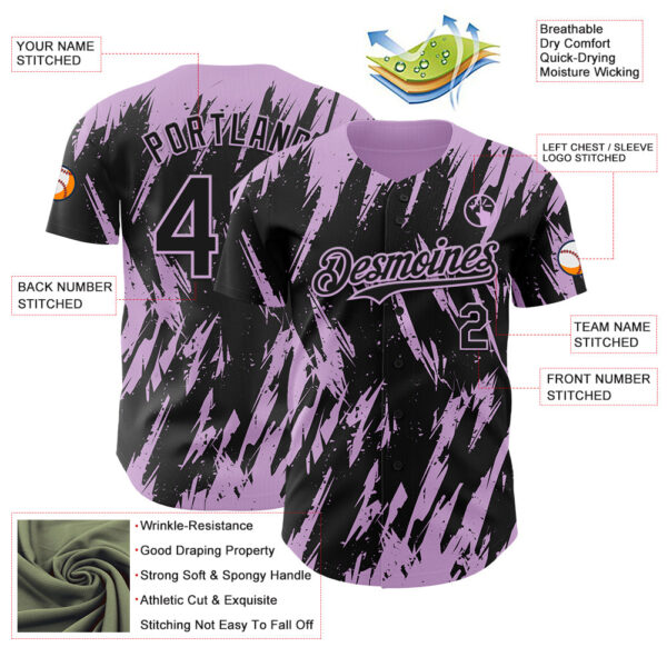 Custom Black Light Purple Splatter Torn Sharp Brush Stroke Authentic Baseball Jersey