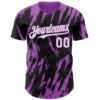 Custom Black White-Medium Purple Splatter Torn Sharp Brush Stroke Authentic Baseball Jersey