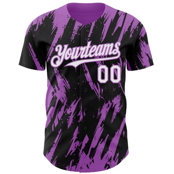 Custom Black White-Medium Purple Splatter Torn Sharp Brush Stroke Authentic Baseball Jersey