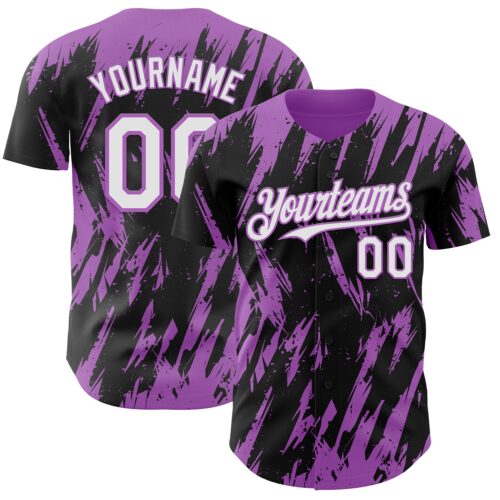 Custom Black White-Medium Purple Splatter Torn Sharp Brush Stroke Authentic Baseball Jersey