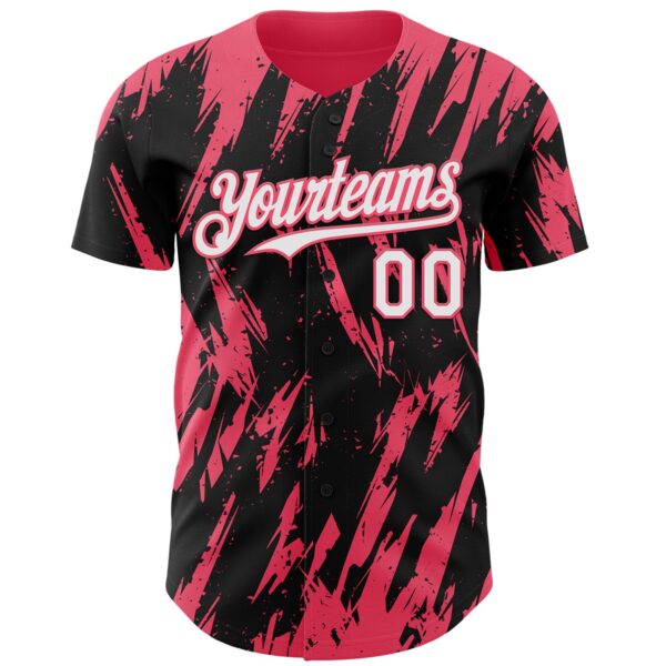 Custom Black White-Neon Pink Splatter Torn Sharp Brush Stroke Authentic Baseball Jersey