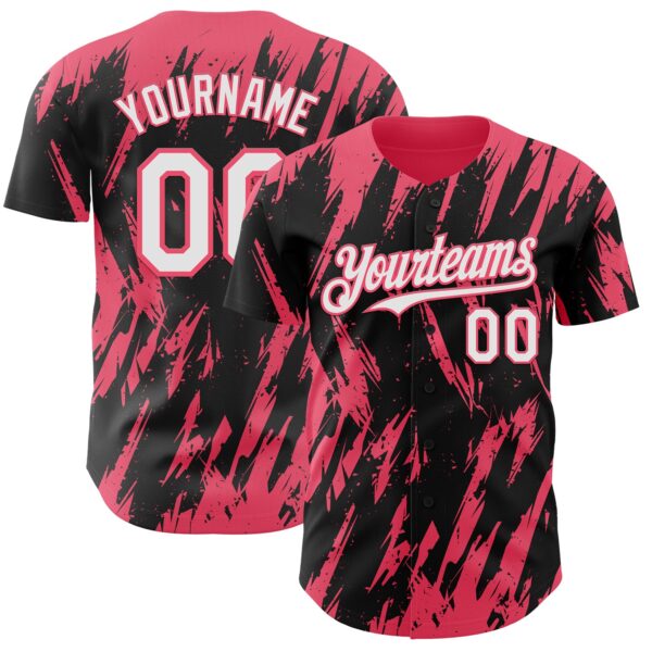 Custom Black White-Neon Pink Splatter Torn Sharp Brush Stroke Authentic Baseball Jersey