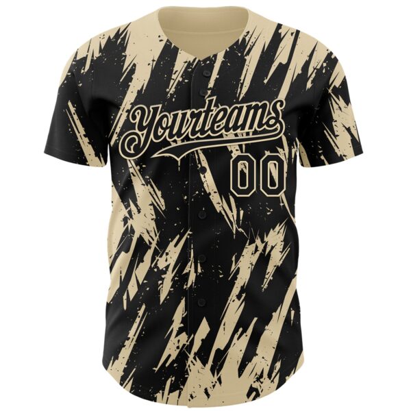 Custom Black Cream Splatter Torn Sharp Brush Stroke Authentic Baseball Jersey