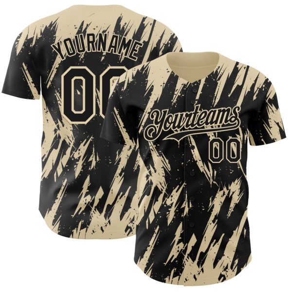 Custom Black Cream Splatter Torn Sharp Brush Stroke Authentic Baseball Jersey