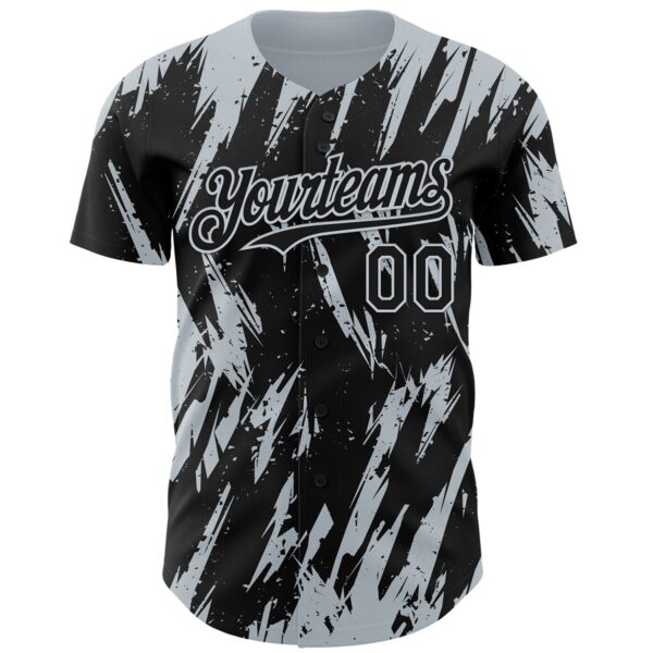 Custom Black Silver Splatter Torn Sharp Brush Stroke Authentic Baseball Jersey