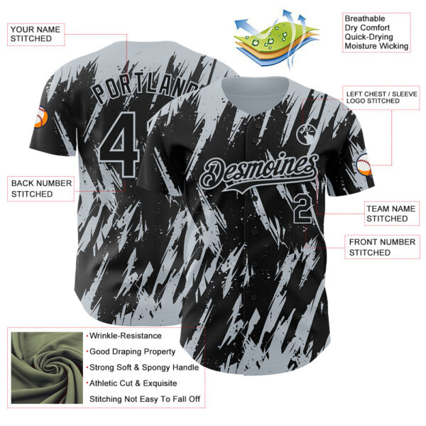 Custom Black Silver Splatter Torn Sharp Brush Stroke Authentic Baseball Jersey