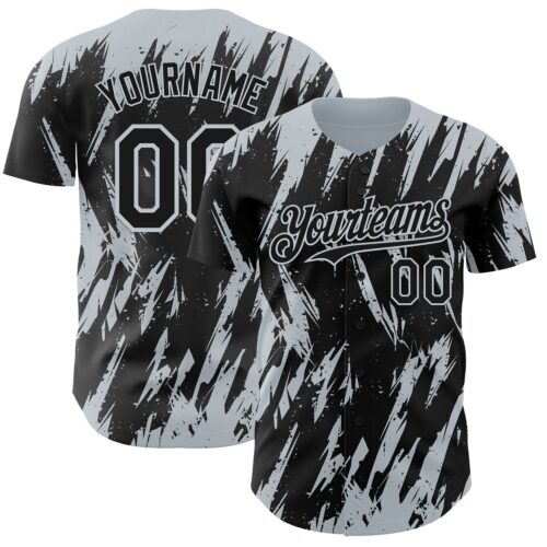 Custom Black Silver Splatter Torn Sharp Brush Stroke Authentic Baseball Jersey