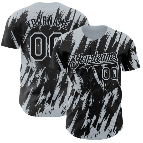 Custom Black Silver Splatter Torn Sharp Brush Stroke Authentic Baseball Jersey