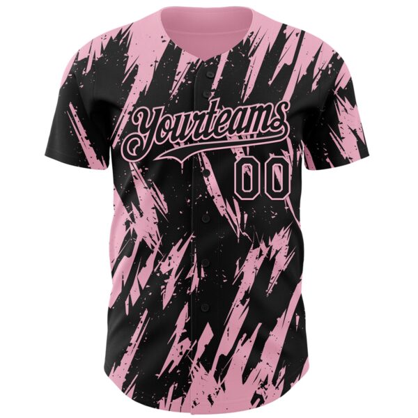 Custom Black Light Pink Splatter Torn Sharp Brush Stroke Authentic Baseball Jersey