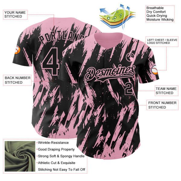 Custom Black Light Pink Splatter Torn Sharp Brush Stroke Authentic Baseball Jersey