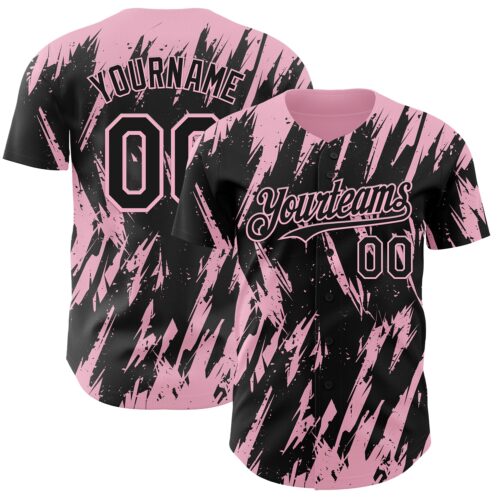 Custom Black Light Pink Splatter Torn Sharp Brush Stroke Authentic Baseball Jersey