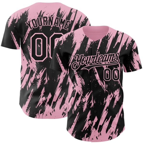 Custom Black Light Pink Splatter Torn Sharp Brush Stroke Authentic Baseball Jersey