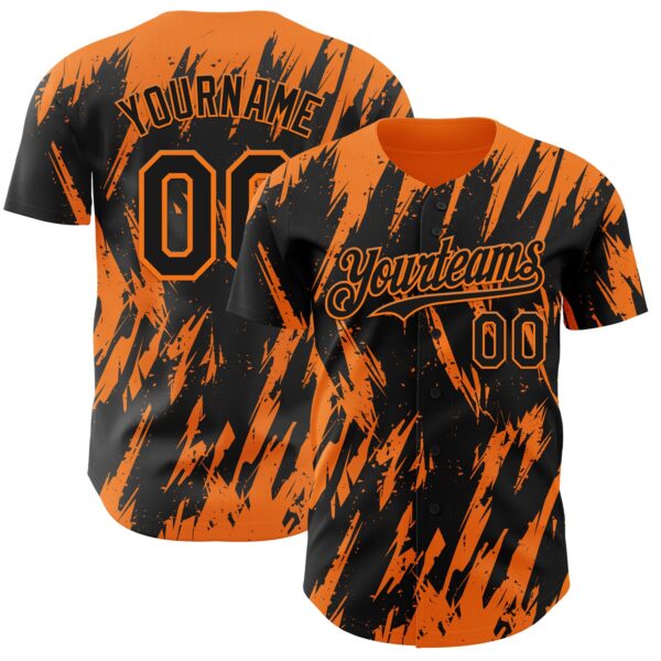 Custom Black Bay Orange Splatter Torn Sharp Brush Stroke Authentic Baseball Jersey