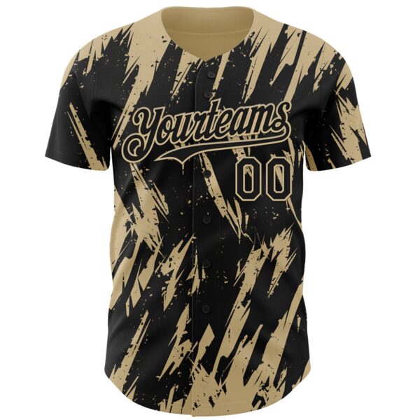 Custom Black Vegas Gold Splatter Torn Sharp Brush Stroke Authentic Baseball Jersey