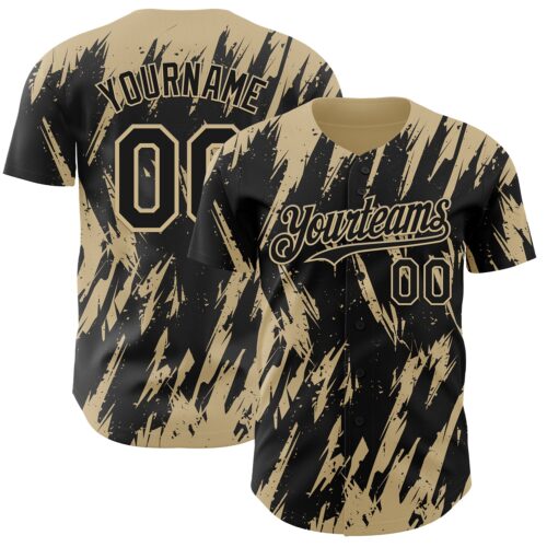 Custom Black Vegas Gold Splatter Torn Sharp Brush Stroke Authentic Baseball Jersey