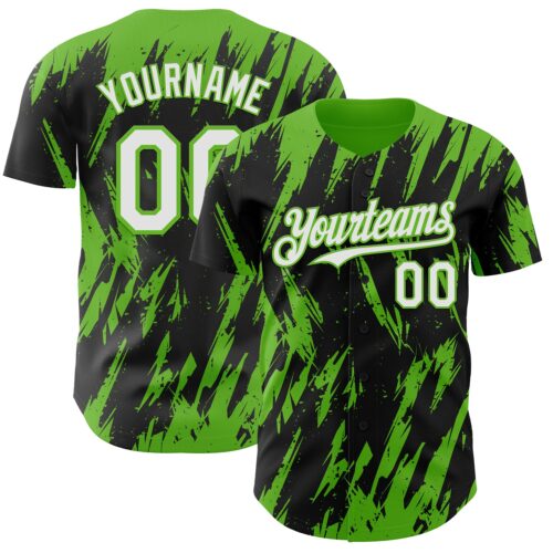 Custom Black White-Aurora Green Splatter Torn Sharp Brush Stroke Authentic Baseball Jersey