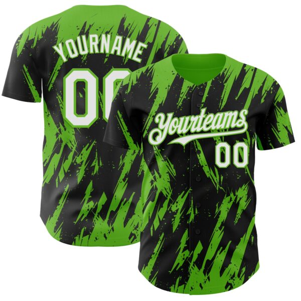 Custom Black White-Aurora Green Splatter Torn Sharp Brush Stroke Authentic Baseball Jersey