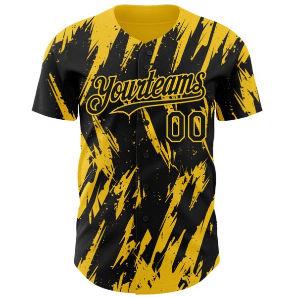 Custom Black Yellow Splatter Torn Sharp Brush Stroke Authentic Baseball Jersey