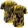 Custom Black Yellow Splatter Torn Sharp Brush Stroke Authentic Baseball Jersey