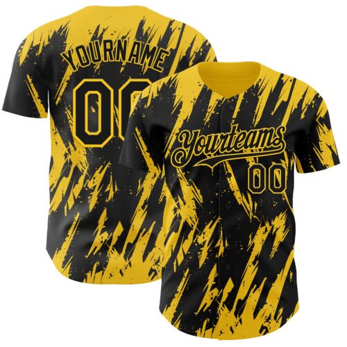 Custom Black Yellow Splatter Torn Sharp Brush Stroke Authentic Baseball Jersey