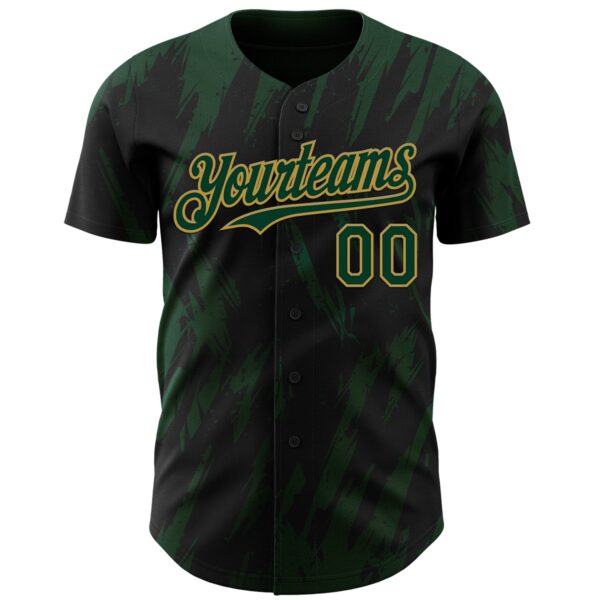 Custom Black Green-Old Gold Splatter Torn Sharp Brush Stroke Authentic Baseball Jersey