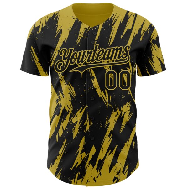 Custom Black Old Gold Splatter Torn Sharp Brush Stroke Authentic Baseball Jersey