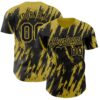 Custom Black Old Gold Splatter Torn Sharp Brush Stroke Authentic Baseball Jersey