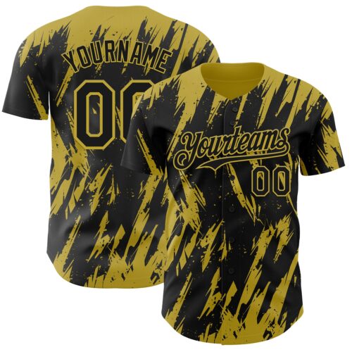 Custom Black Old Gold Splatter Torn Sharp Brush Stroke Authentic Baseball Jersey