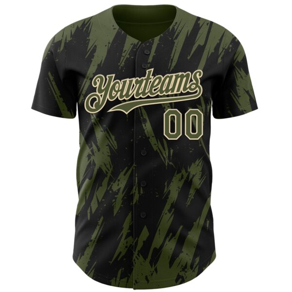 Custom Black Olive-Cream Splatter Torn Sharp Brush Stroke Authentic Baseball Jersey