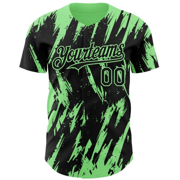 Custom Black Pea Green Splatter Torn Sharp Brush Stroke Authentic Baseball Jersey