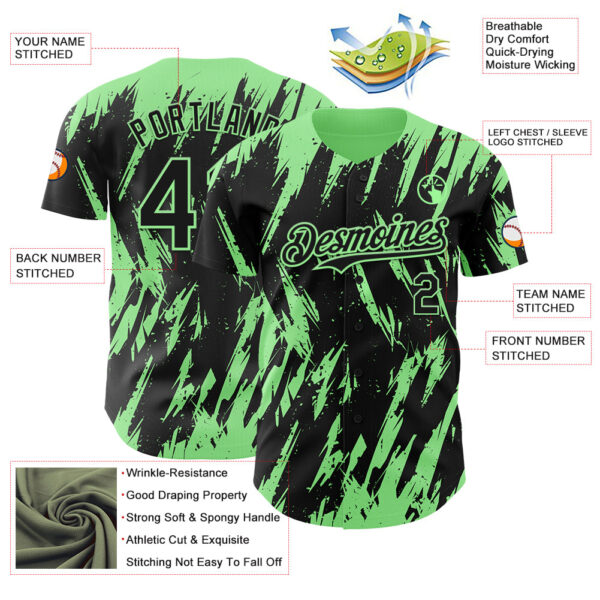 Custom Black Pea Green Splatter Torn Sharp Brush Stroke Authentic Baseball Jersey