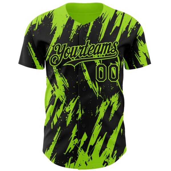 Custom Black Neon Green Splatter Torn Sharp Brush Stroke Authentic Baseball Jersey