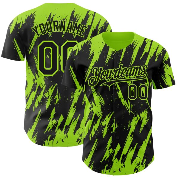 Custom Black Neon Green Splatter Torn Sharp Brush Stroke Authentic Baseball Jersey