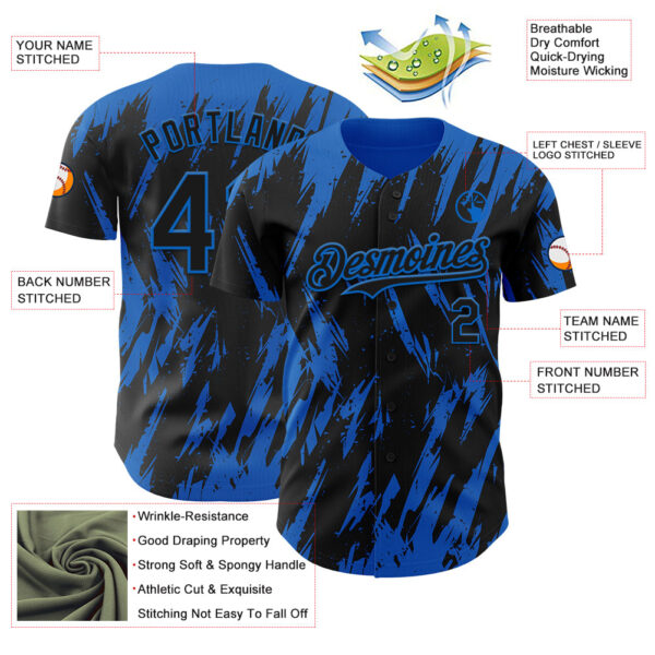 Custom Black Blue Splatter Torn Sharp Brush Stroke Authentic Baseball Jersey
