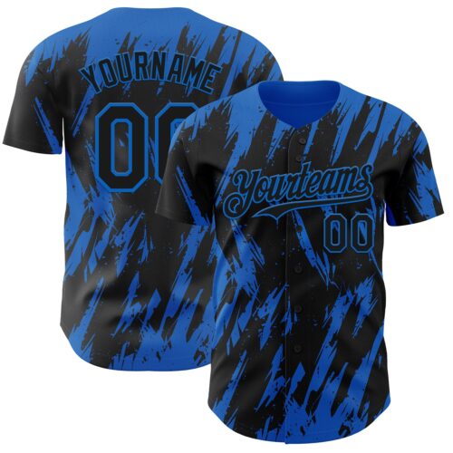 Custom Black Blue Splatter Torn Sharp Brush Stroke Authentic Baseball Jersey